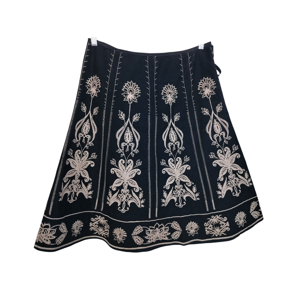 SK 141) Persaman New York Embroidery Embellished A Line Cotton Skirt Size 6